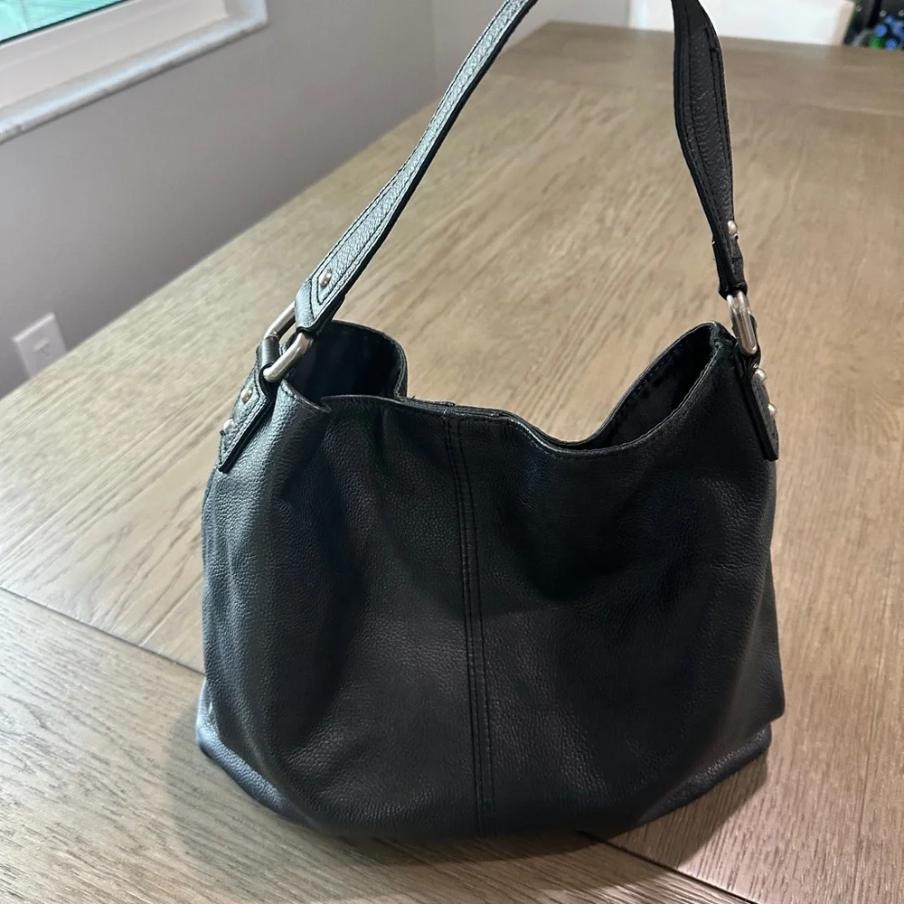 KOOBA Black Pebbled Leather Tote Boho Shoulder Handbag Purse - Picture 3 of 11